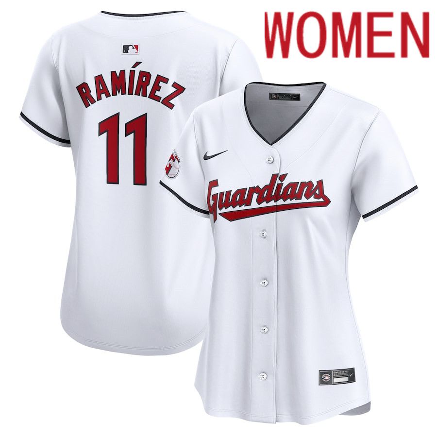 Women Cleveland Guardians #11 Jose Ramirez Nike White Home Limited Player MLB Jersey->->Women Jersey